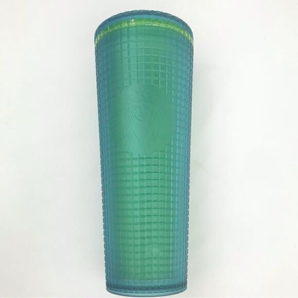 Starbucks Dining 2022 Blue Green Textured Grid  24 0z. Venti Cold Cup Tumbler - Picture 1 of 12